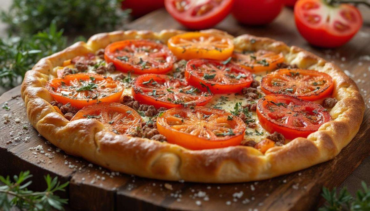 Recette gourmande de tarte aux tomates, fromages et lardons