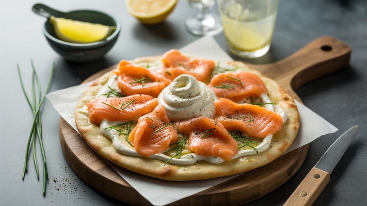 Pizza naan au saumon fumé et crème de ciboulette : un délice rapide en 10 minutes