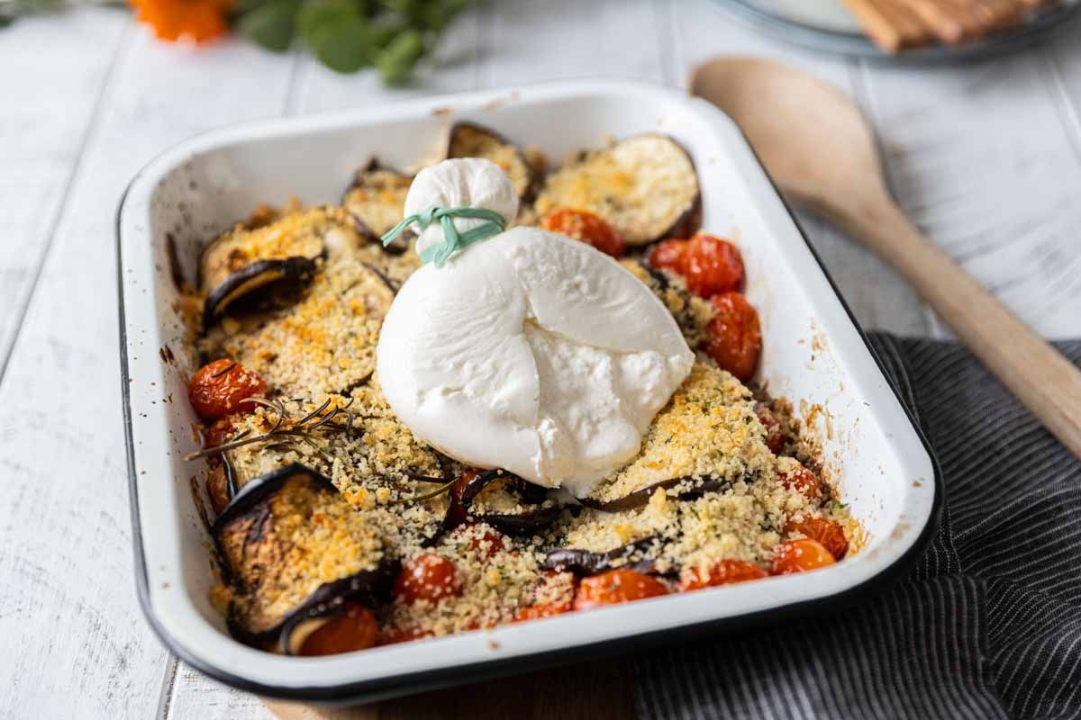 Aubergines et tomates grillées à la burrata