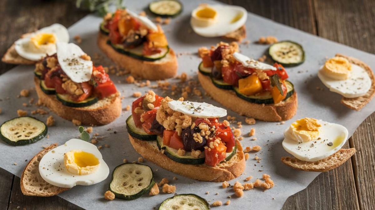 Une délicieuse recette de toasts de courgettes panées et ratatouille