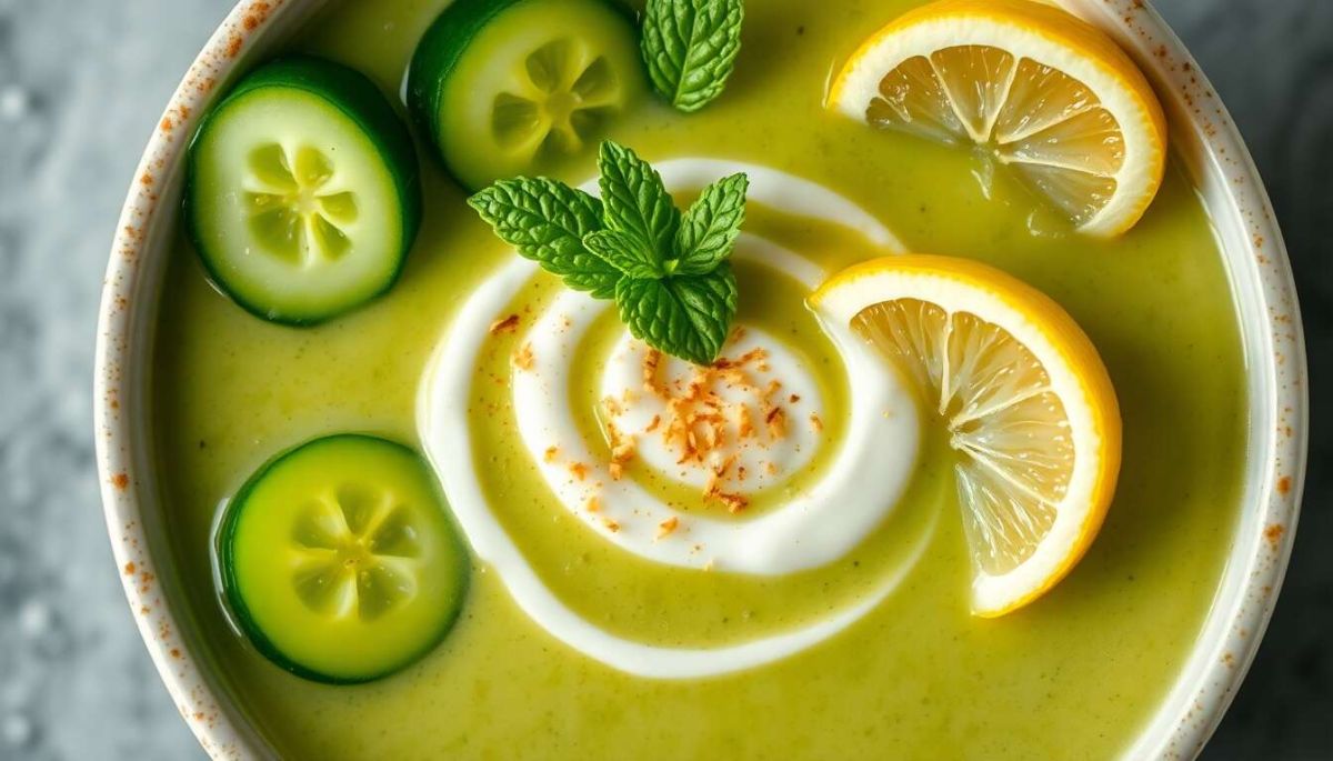 Découvrez la soupe froide de concombre à la menthe, un délice estival