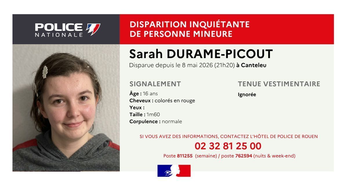 Appel à témoins pour retrouver Sarah, adolescente disparue à Canteleu