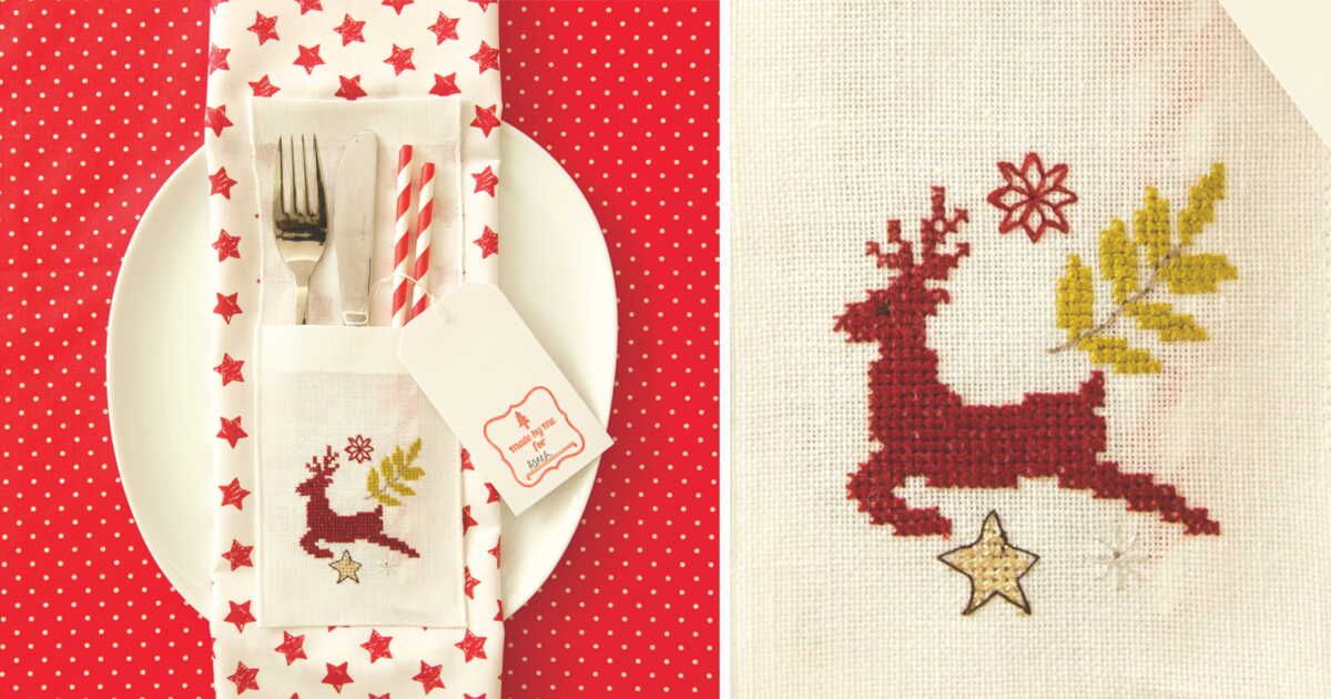 La pochette à couverts brodée inspirée des rennes enchante votre table