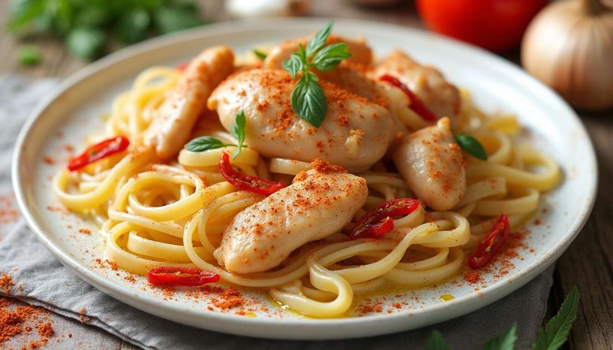 Savourez des pâtes légères au poulet et épices